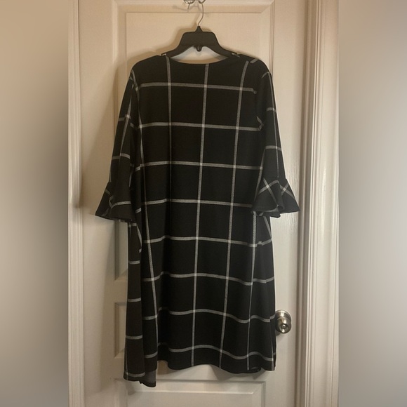 Olivia Blu Cardigan Sweater Womens XL Black Window Pane Print Open Front Knit - Picture 2 of 3